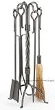 Woodfield Vintage Iron Natural Wrought Iron Tool Set with Extended Loop Handles for Fireplace