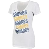 NHL Women's Buffalo Sabres City Pretty Short Sleeve Deep V-Neck Confetti Flecked Tee (White With Multi, Medium)