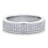 3-Row Clear Cubic Zirconia CZ Sterling Silver 925 Half Eternity Band - Nickel Free Engagement Wedding Band Ring