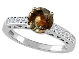 1.37 cttw Genuine Smoky Quartz and Diamond Solitaire Engagement Ring - 14kt White Gold