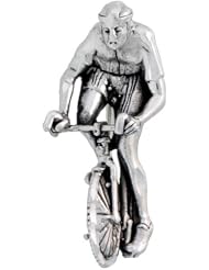 Sterling Silver Bicyclist Brooch Pin, 1 1/4" (32mm) tall