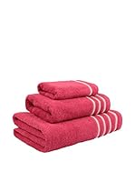 Flor De Algodón Set Toalla 3 Uds. 400 gr Rosa/Blanco 30X50+50X100+100X150 cm