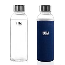 MIU COLOR® Unique and Stylish High-quality Environmental Borosilicate Glass Water Bottle with Colorful Nylon Sleeve, 12 Ounces without Tea Strainer, Dark Blue Nylon Sleeve, 2 Cleaning Brushes Included