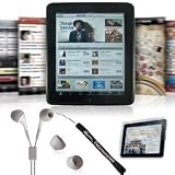 Apple iPad Black Silicon Skin Case + Includes a 4-inch eBigValue (TM) Determination Hand Strap + Anti-Glare Screen Protector for IPad Tablet (All Models) + Fashion Earbud Headset Headphones 3.5mm In-Ear Stereo ( White )