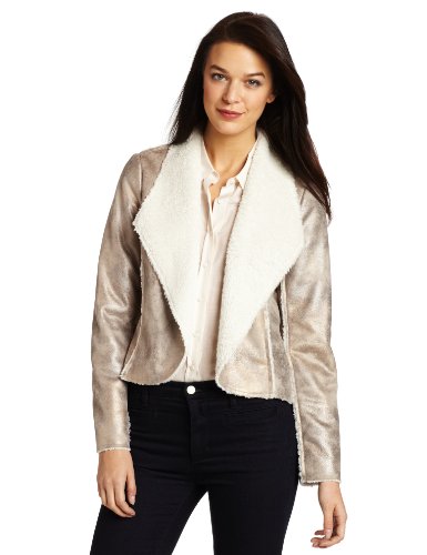 Chaus Womens Metallic Faux Shearling Jacket