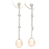 14K Pink Pearl Drop Diamond Earrings