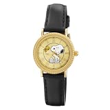 Armitron Womens 900281 Snoopy and Woodstock Black Leather Strap Watch