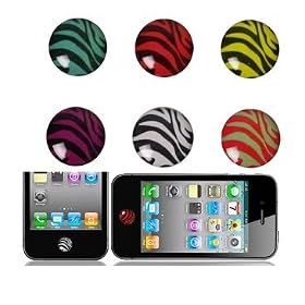 Pack de 6 Autocollants Bouton "Home" pour iPhone, iPod et iPad - Z�bres en couleur,Japan Design