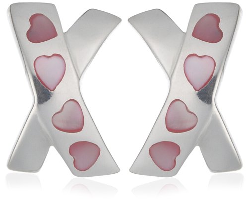 Silver Mother of Pearl Heart Kiss Earrings
