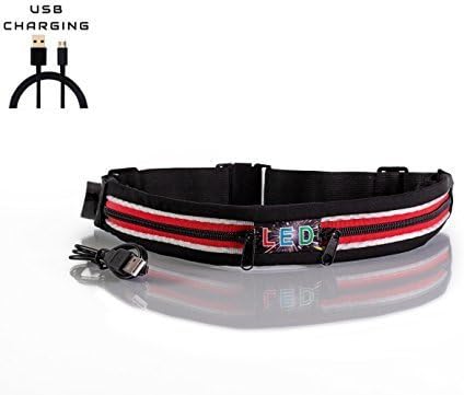 LED Waist - Belt: Two Storage Pockets - USB Rechargeable - High Visibility Gear for Night Running, Walking, Cycling for Women/Men - Adjustable, Lightweight - Safer Than Reflective Vest or Bag