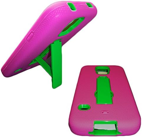 myLife Bright Pink and Vibrant Spring Green - Shock Suit Survivor Series (Built in Kickstand + Easy Grip Silicone) 3 Piece + 2 Layer Case for NEW Galaxy S5 (5g) Smartphone By Samsung (External Flex Silicone Bumper Gel + Internal 2 Piece Rubberized Snap Fitted Armor Protector + Shock Absorbing Material)