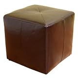 Pebbles Cube Leather Ottoman in Brown