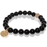 Tourmaline Stretch Bracelet with Religious Charm & Yellow Gold Rhinestone Bead Accent