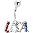 Red White and Blue Jeweled Usa Belly Ring