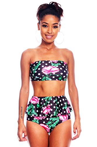 Lolli Couture POLKA DOTS PRINT TWO PIECE BODYSUIT black-floral M