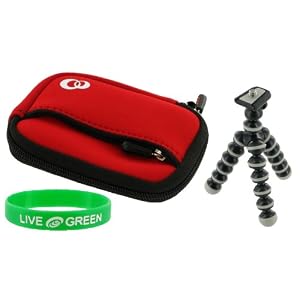 Neoprene Sleeve (Spicy Red) Case and Premium Tripod for Nikon Coolpix S230 Digital Camera Night Blue