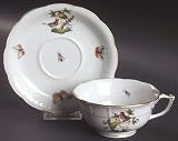 Herend Rothschild Bird (Ro) Footed Cup & Saucer Set, Fine China Dinnerware
