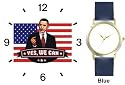 Barack Obama Picture - Yes We Can - US Flag Background - President Barack Obama Commemorative - WATCHBUDDY&reg; DELUXE TWO-TONE THEME WATCH - Arabic Numbers - Blue Leather Strap-Size-Children's Size-Small ( Boy's Size & Girl's Size )