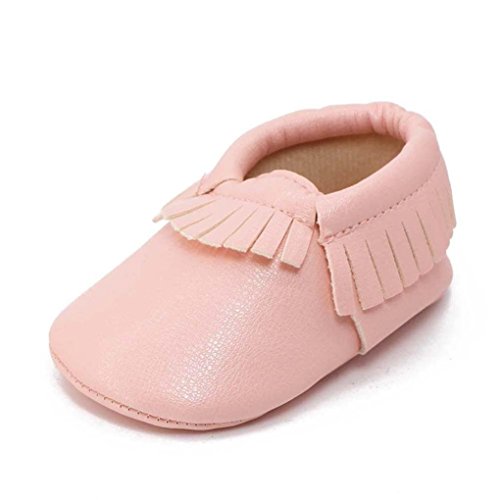 Voberry Baby Girls Soft Soled Tassel Bowknots Crib Shoes Moccasins (12~18 Month, Pink)