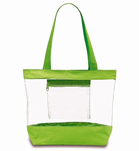 Medium Clear Tote Bag with Interior Pocket and Zipper Closure (Green)