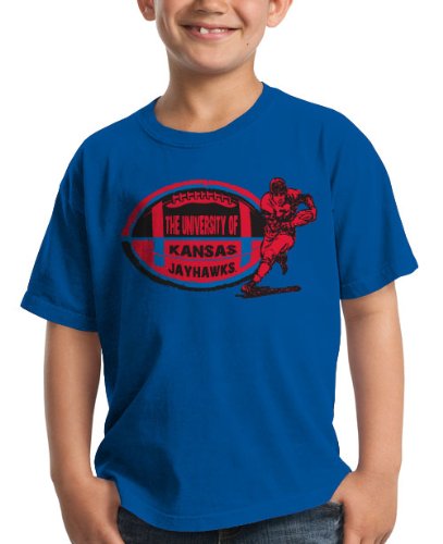 NCAA Kansas Jayhawks Boys Jack's Back Crew Tee Shirt (Royal Blue, Medium)