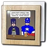 Rich Diesslins Funny General Cartoons - Super Hero Parody with Batman and Captain America at the bar - Tile Napkin Holders