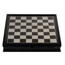 Black Stained Chess Board with Storage Drawers