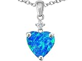 1.30 cts 14K White Gold Plated 925 Sterling Silver Heart Shaped Created Blue Opal Pendant