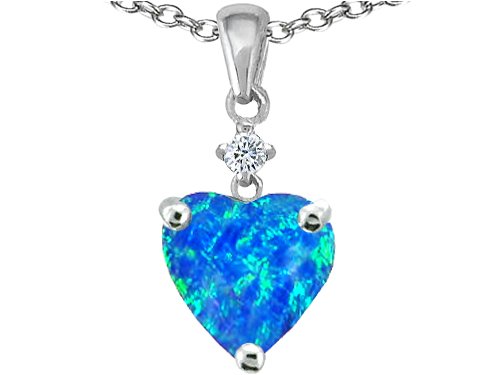 1.30 cts 14K White Gold Plated 925 Sterling Silver Heart Shaped Created Blue Opal Pendant