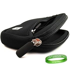 Black point and shoot digital camera case with Unique Full access Zipper Opening and Extra Padded Walls for all models of your Nikon COOLPIX L26 or Nikon COOLPIX L25 + Green Vangoddy Bracelet!!!