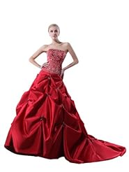 Strapless Fall Winter Taffeta  Applique Lace-Up Embroidered Sequined  Ball Gown Wedding Dress  with a Chapel Train 