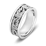 14k White Gold Engraved Men’s Wedding Band, 8mm