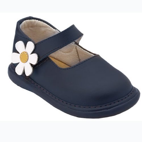 Wee Squeak Baby Toddler Girls Navy Blue Pansy Flower Strap Shoes 3-12