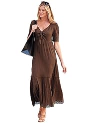 Plus Size V-neck Shirred Short Sleeves  Dress with a Brush/Sweep Train 