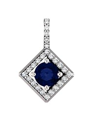 18K White Gold 5.00mm Round Cut Sapphire and Diamond Pendant
