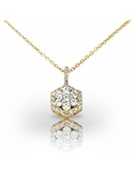 14KT Yellow Gold A lovely Diamond Flower surrounded by a Hexagonal Diamond Halo. 5/8 CTW