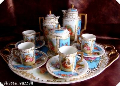 c1890 Plaue Cabaret Set for 4 Hand Finished Coffee Set