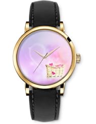 SPRAWL Aanalog Fashion Series Gold Ladies Watches of Genuine Black Leather Strap,Unique Wrist Watch for Women Girls Designed with Basket of Hearts