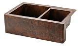 33 Copper Hammered Kitchen Apron 60/40 Double Basin Sink