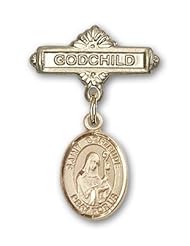14K Gold Baby Badge with St. Gertrude of Nivelles Charm and Godchild Badge Pin