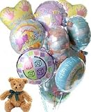 12 Mylar Balloon Bouquet with Bear, New Baby - B000MD9DDK