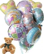 Floral 12 Mylar Balloon Bouquet with Bear, New Baby