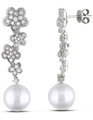18k White Gold South Sea Cultured Pearl and Diamond Earrings (0.8 cttw, G-H Color, SI Clarity)