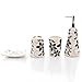 4 Piece Black & White Flower Design Ceramic Bath Set w/ Toothbrush Holder, Tumbler, Soap Dish & Dispenser