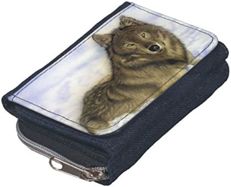 axeling-Womens Zip Mini Wallet Denim Handbag Short Safe Coin Purse Card Holders Winter Wolf Wallet