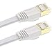 CAT7 Flat Ethernet Cable, Fosmon (White - 10 Feet) CAT7 Snagless RJ45 Ethernet Network Patch Cable [FLAT Tangle Free] - Ultra Speed 10 Gigabit 600Mhz Patch - Modem / Router / LAN / Printer / MAC / Laptop