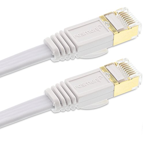 CAT7 Flat Ethernet Cable, Fosmon (White - 10 Feet) CAT7 Snagless RJ45 Ethernet Network Patch Cable [FLAT Tangle Free] - Ultra Speed 10 Gigabit 600Mhz Patch - Modem / Router / LAN / Printer / MAC / Laptop