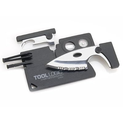 Tool Logic CC1SB Credit Card Companion With 1/2 Serrated Knife, Compass, Magnification Lens, Tweezers and Toothpick, Translucent Black