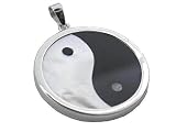 Onyx and Mother Of Pearl Ying-Yang Pendant, 925 Sterling Silver