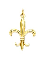 14K Yellow Gold Fleur De Lis Charm Polished Jewelry